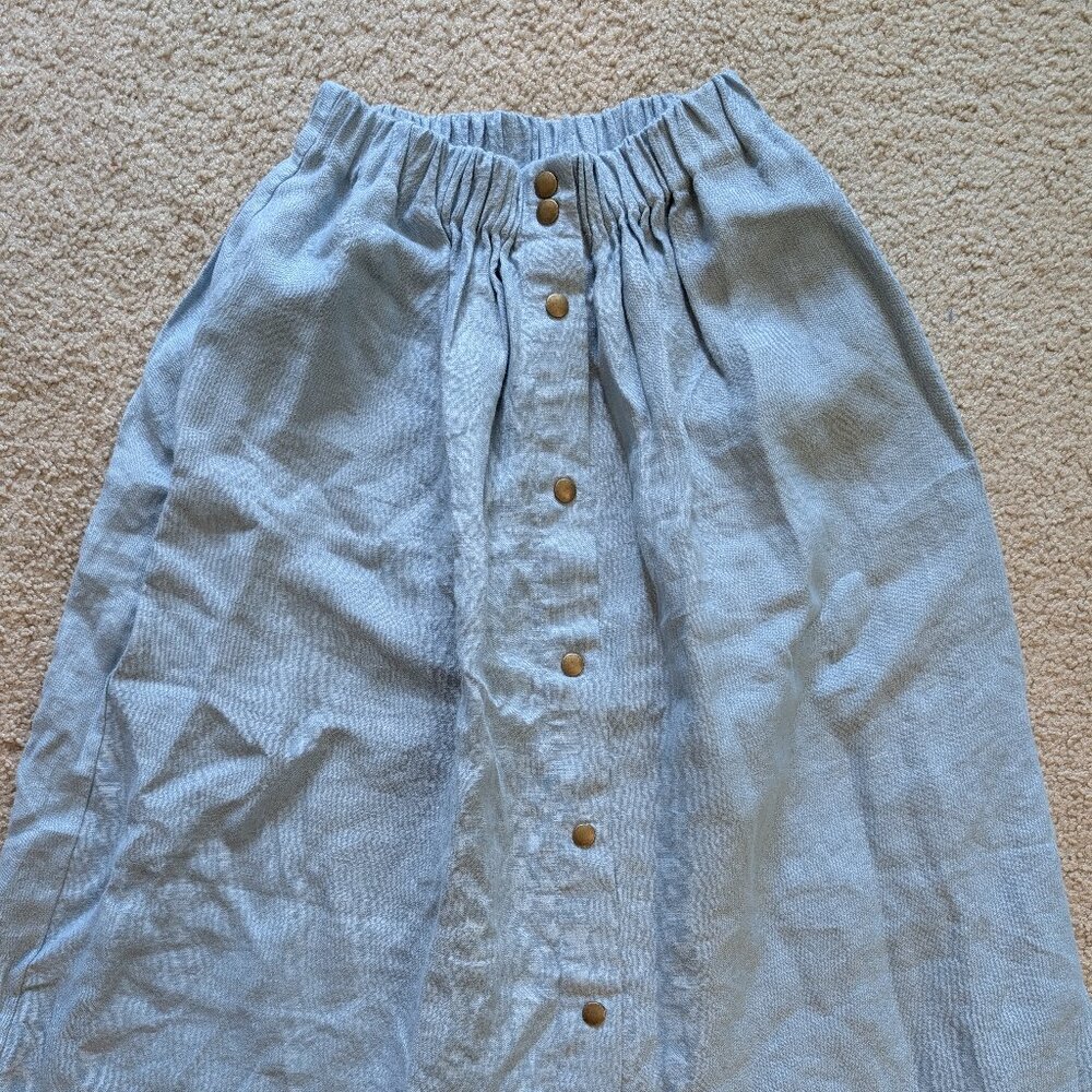 Not Perfect Linen MARSEILLE linen front snap skirt XS
